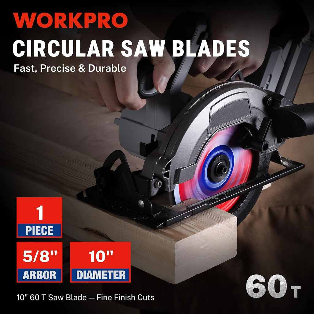 10" Circular Saw Blade, 60T Fine Finish Wood Cutting | Thin Kerf Carbide Tipped ATB Teeth for Plywood, Trim & Smooth