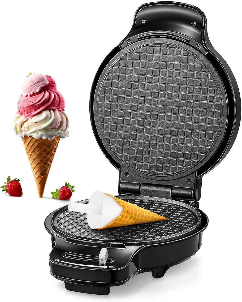 Waffle Cone Maker Machine and Ice Cream Bowl Maker with Temperature Control, Double Side Nonstick Waffle Bowl Maker