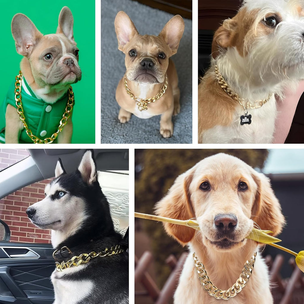 19MM Thick Light Metal Cuban Link Collar - Gold Dog Chain for Medium Large Dogs - 20 Inch Necklace