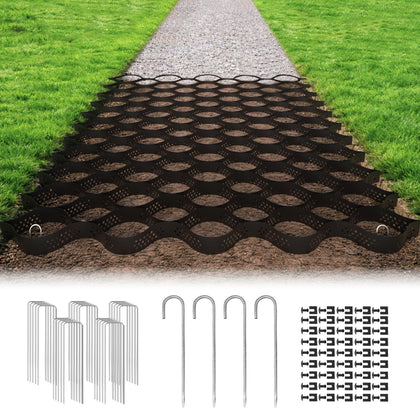 Gravel Grid 2'' Depth with Metal Stakes, 6.6x65 FT Geogrid for Gravel Driveway 2200 lbs per Sq FT Erosion Control