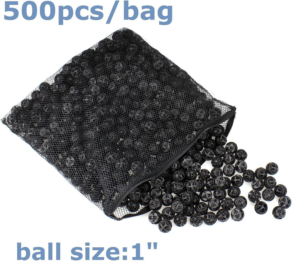 Aquarium 1" Bio Balls 500pcs Fish Tank Sump Filter Koi Pond Canister Filter Media with Free Media Bag