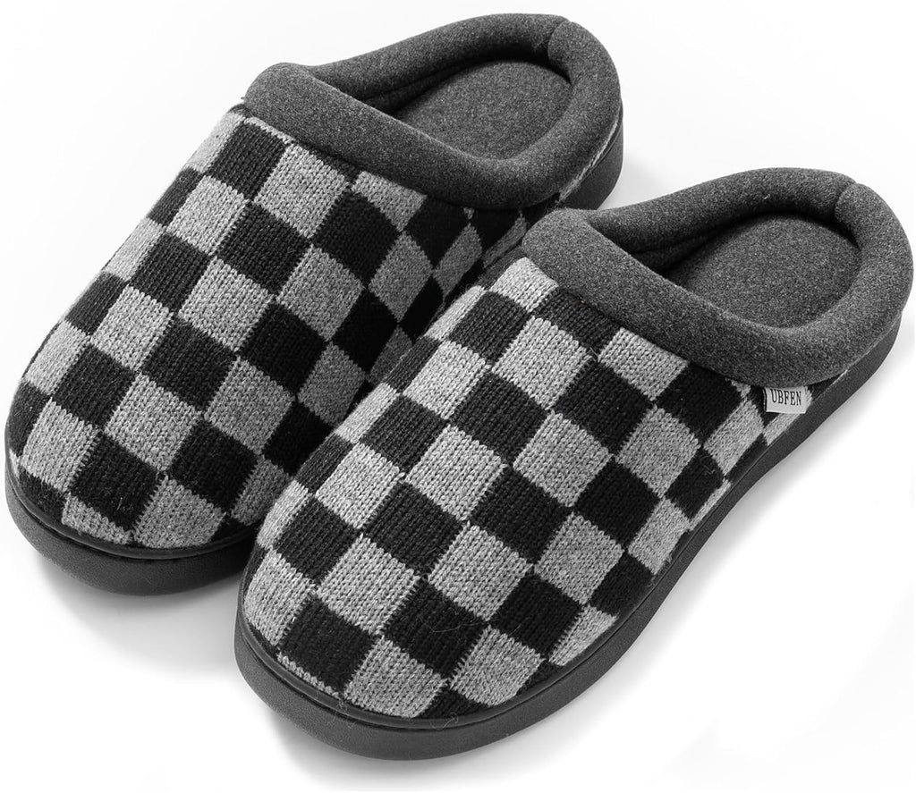 Mens Womens Slippers Classic Plaid Winter Warm with Memory Foam Fluffy House Shoes Platform Indoor Bedroom