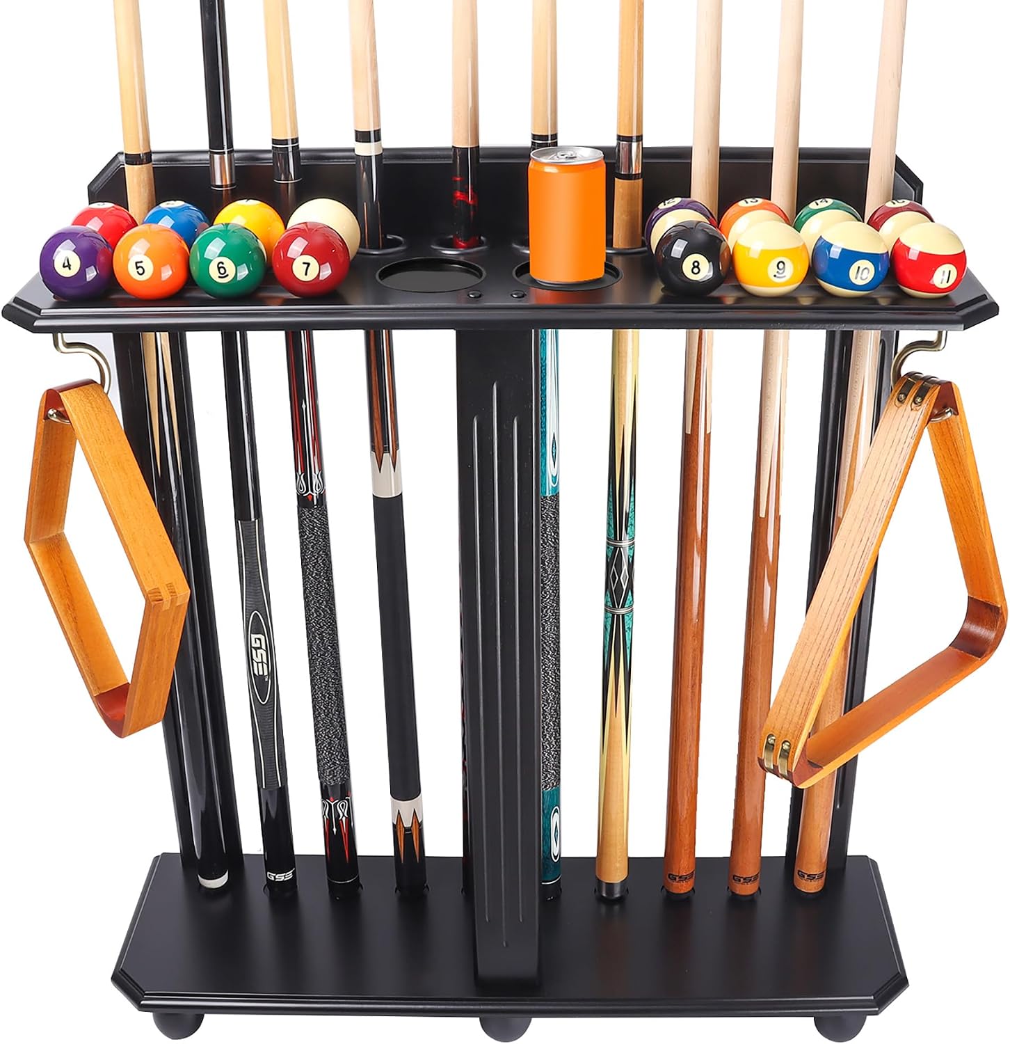 GSE Corner-Style Floor Stand Billiard Pool Cue Racks with Score Counters | Holds Pool Cue Sticks, Full Set of Balls
