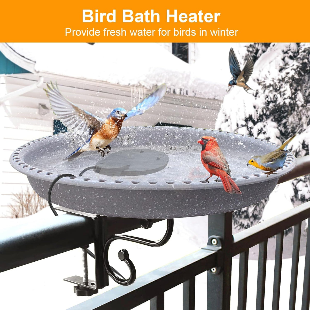 250W Chicken Water Heater w/Thermostat, Aluminum Cast Bird Bath Heater & Pond Deicer, Winter Trough Heater for