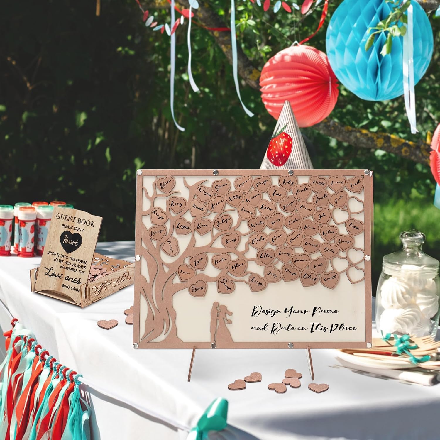 Wedding Guest Book Alternative, Guest Book Wedding Reception with Wooden Hearts Guest Book Signs for Wedding
