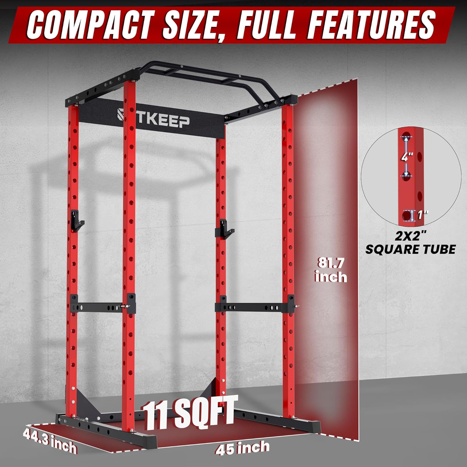 RitKeep Power Rack, Adjustable Multi-Function Squat Rack for Home Gym | 3-in-1 Power Cage with 1200LB Capacity