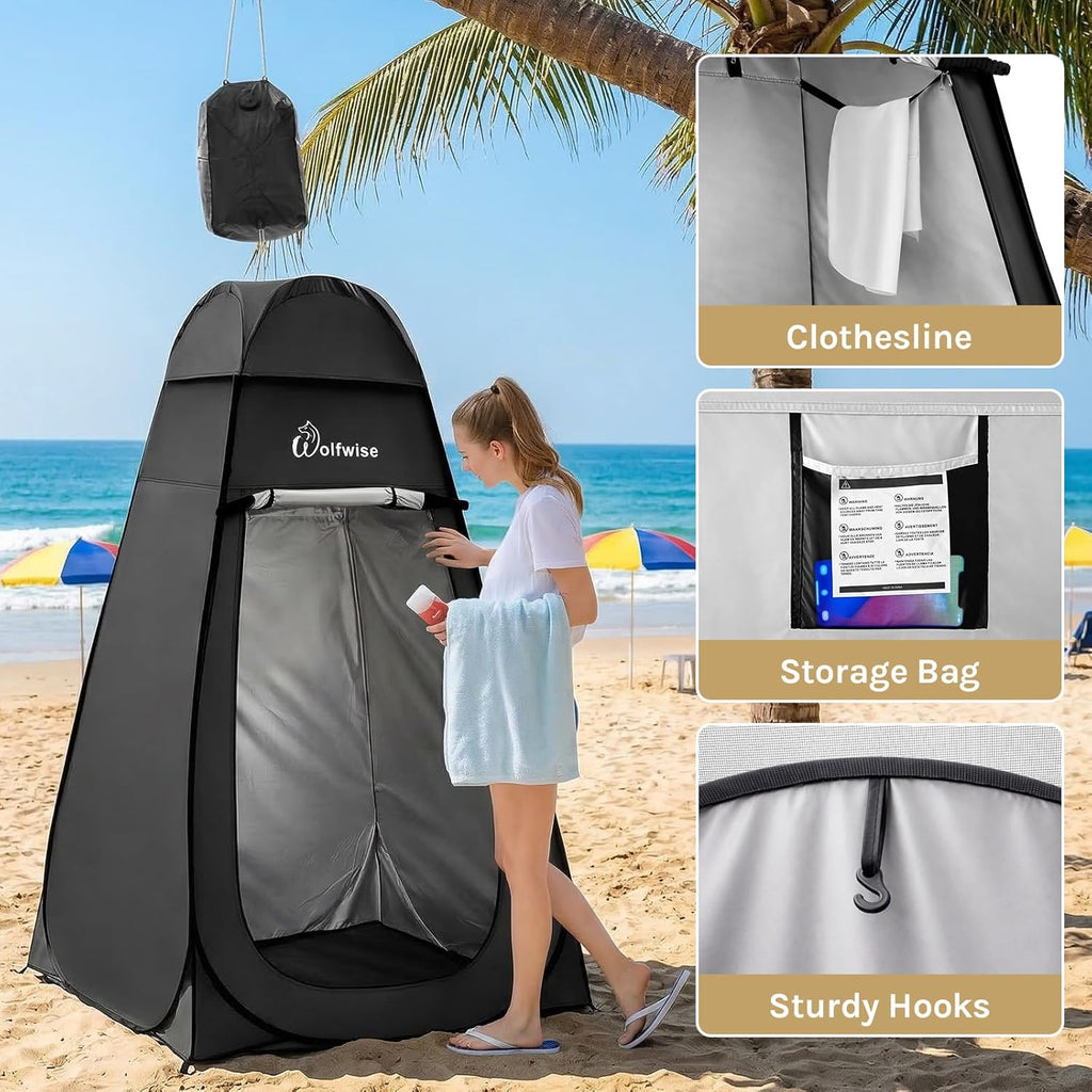 PRO Pop Up Shower Tent with Silver Coated, Floor and Rain Fly | Portable Changing Tent with Window & Carry Bag for