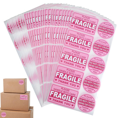 300 PCS Fragile Labels, Rectangle & Circle Do Not Bend Stickers
