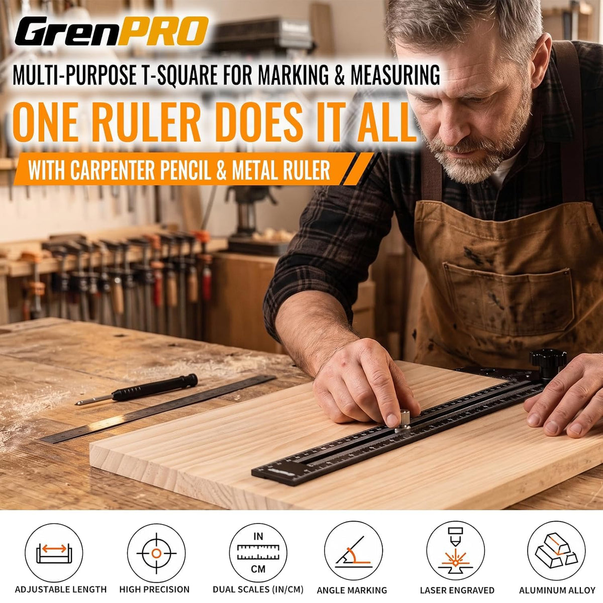 GRENPRO Combination Speed T-Square Ruler Angle Finder Woodworking Tools