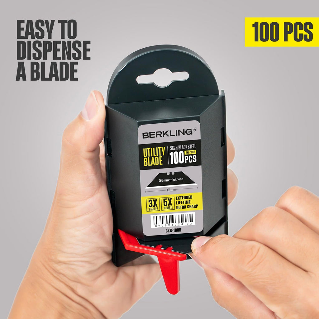 Berkling 100-Pack Utility Knife Blades, Blackened SK2H Steel, T-Shape