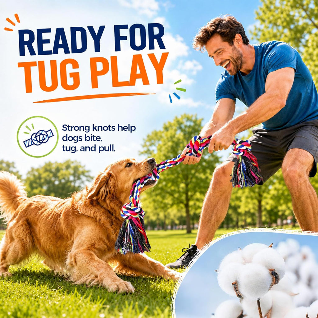 Tough Dog Rope Toys for Aggressive Chewers, Tough Tug of War Dog Toys for Large, Medium & Small Dogs – 5 Pack