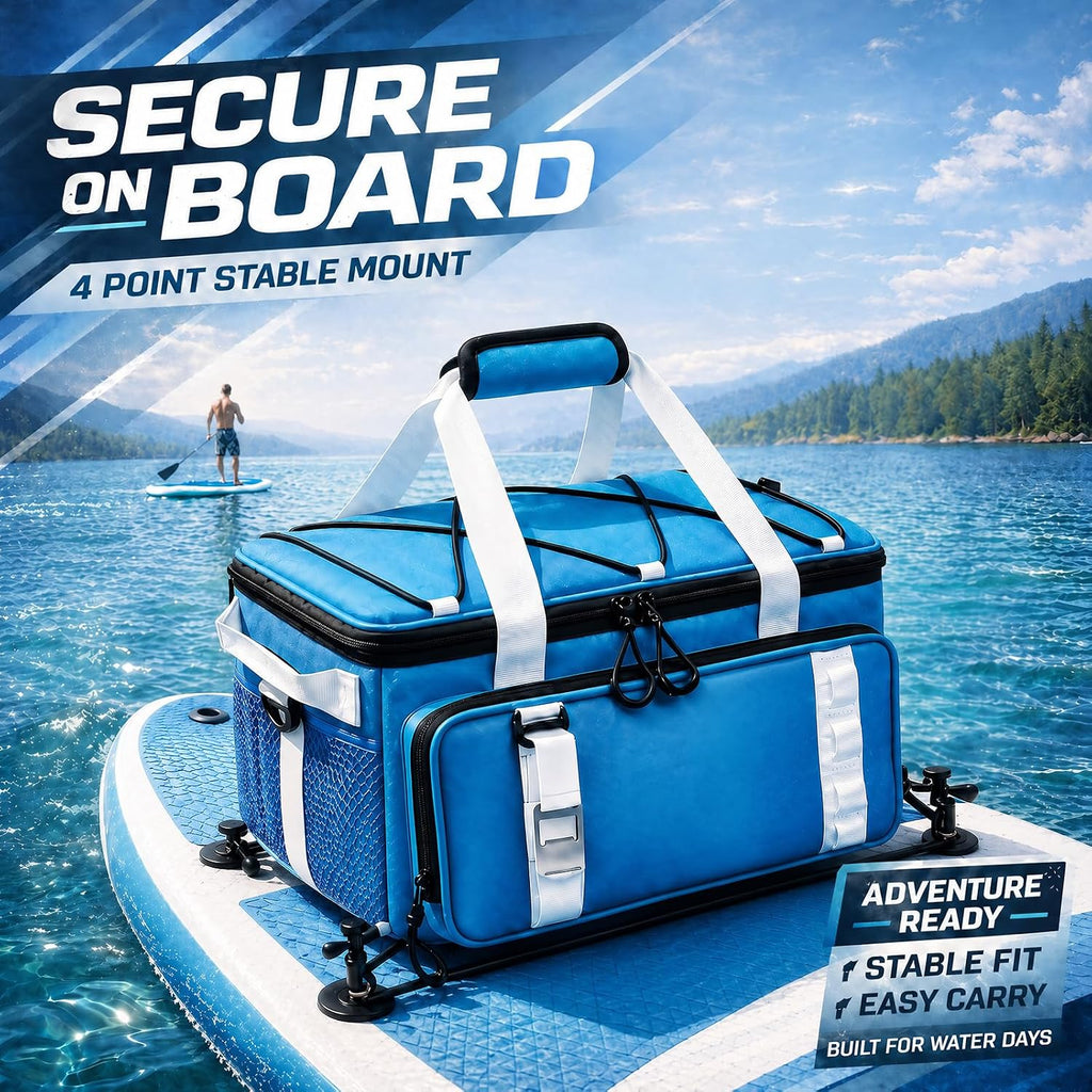 Paddle Board Cooler Bag, 25L Insulated SUP Deck Bag Fits 30 Cans, Water-Resistant Kayak Cooler with Top Bungee