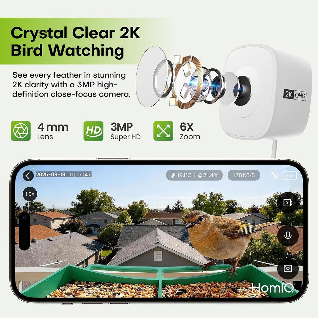 Smart Bird Feeder with Window Camera, 2K HD Camera for Window Viewing, AI BirdSpecies Recognition & Instant Alerts