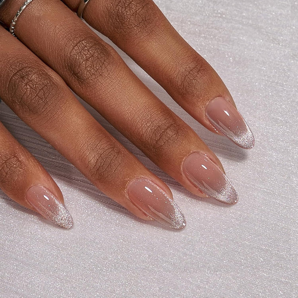 Press On Nails, Medium Almond Cat Eye Nails, 32Pcs Full Kit