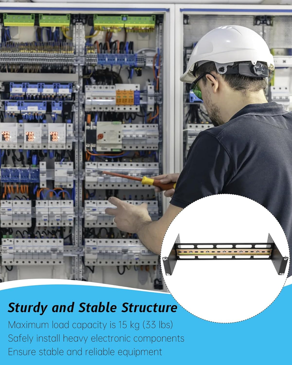 19 Inch Rack Mount DIN Rail Kit, Depth Adjustable Rackmount Din Rail