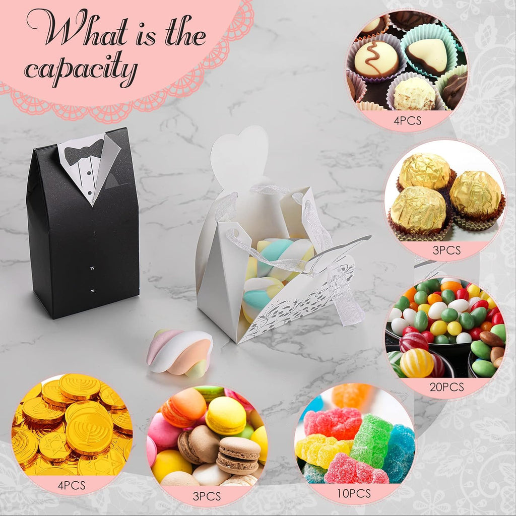 100 Pcs Wedding Party Favor Boxes for Guests, Dress Tuxedo, Stylish