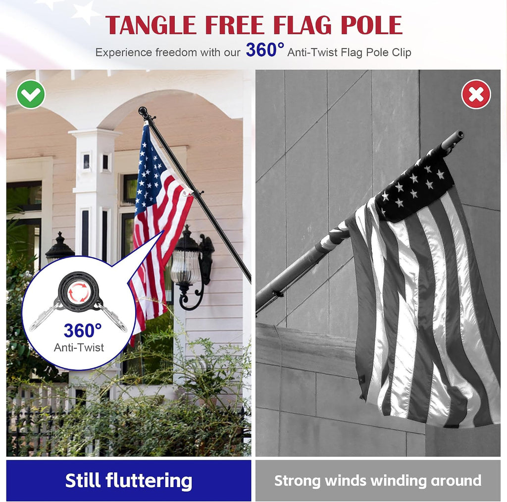 Flag Pole for Outside House, Black Garden Flag Pole with Flag Pole Rings, Heavy Duty Metal Indoor Outdoor House Yard