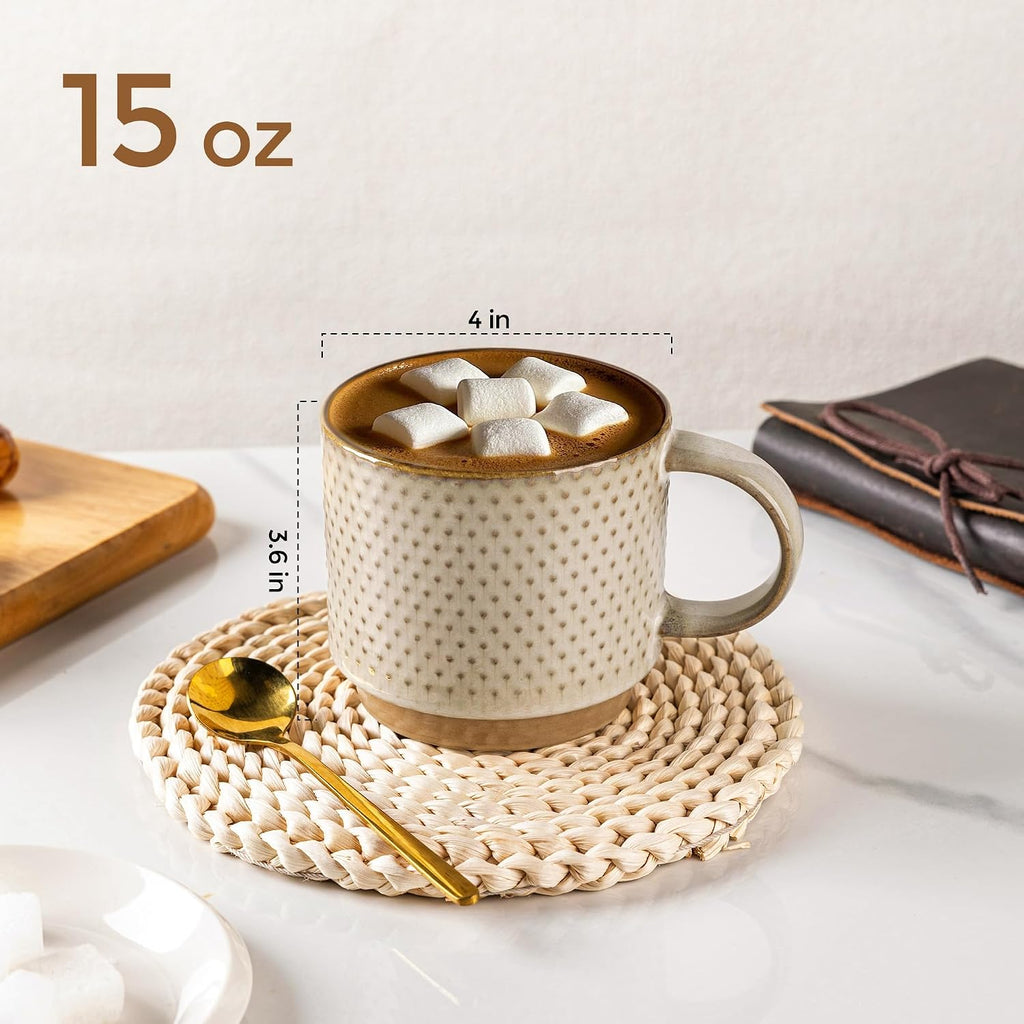 15 OZ Stackable Coffee Mugs Set of 4, Ceramic Coffee Cups Set