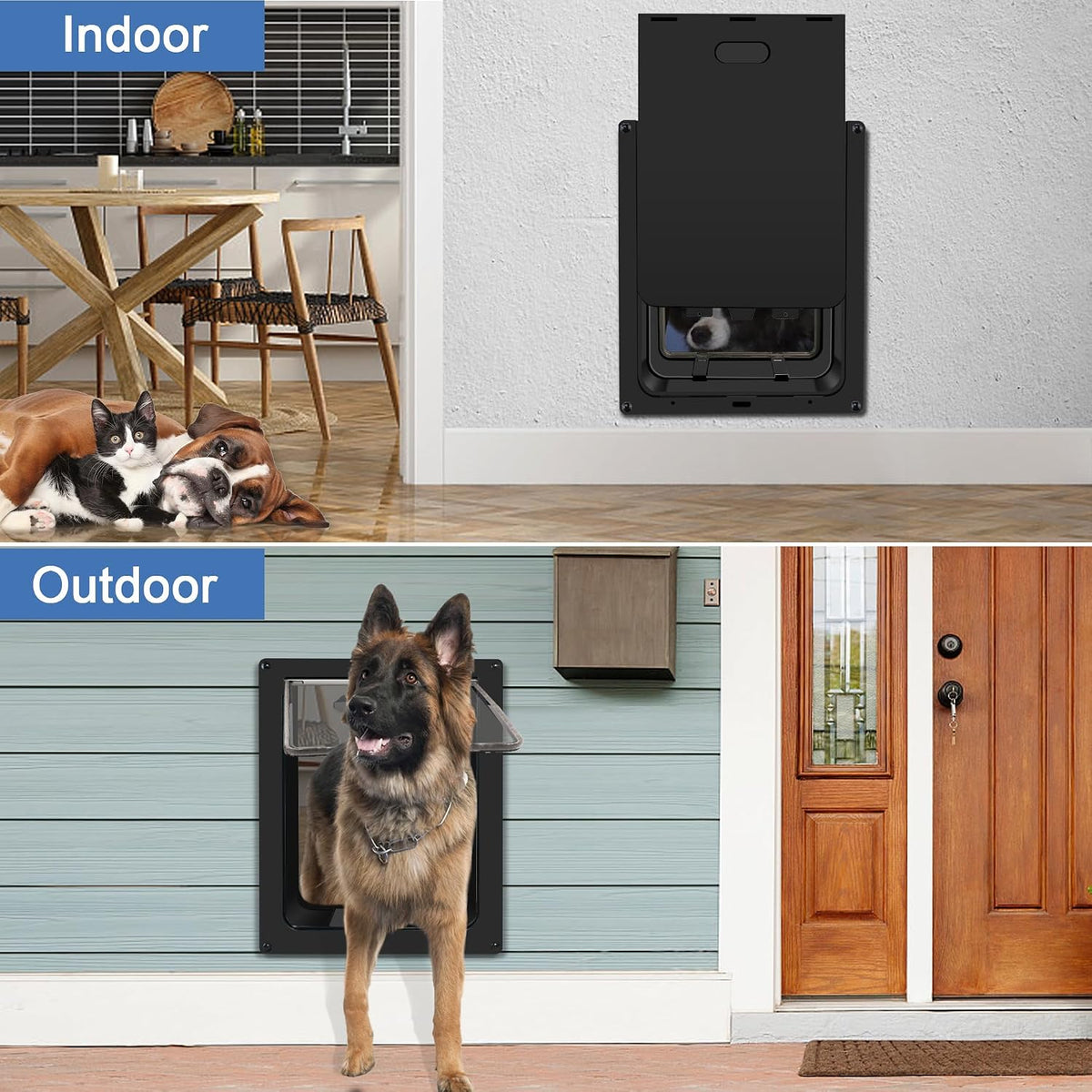 Large Dog Door for Wall, Weatherproof Pet Door for Cats and Dogs Up to 100 lb, Durable, Telescoping Tunnel, Snap-in