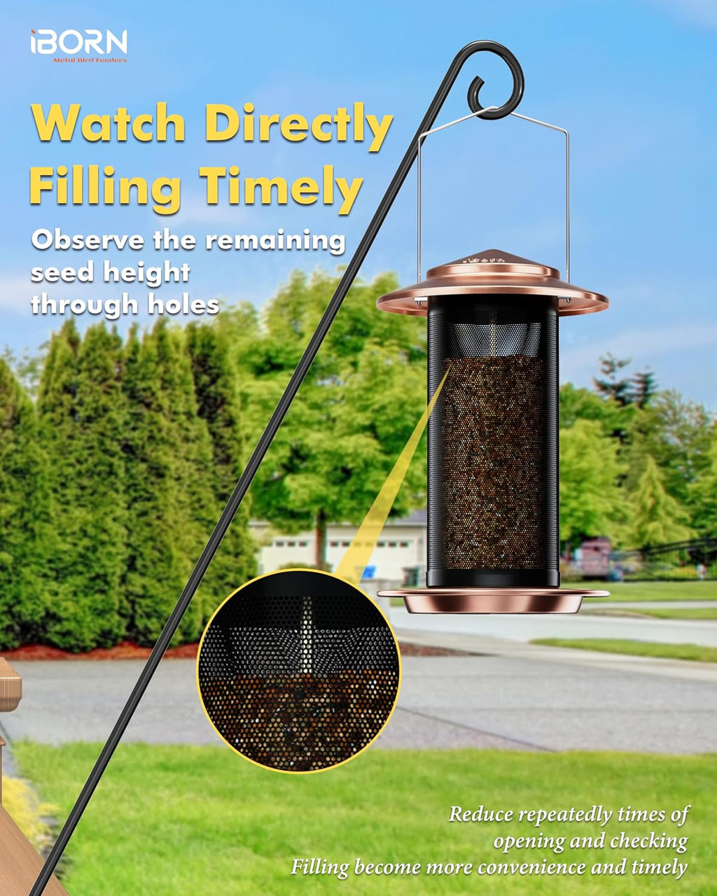 Bird Feeders for Outdoors, Metal Mesh Tube, 2.8LB, Copper-Plating, 1PK