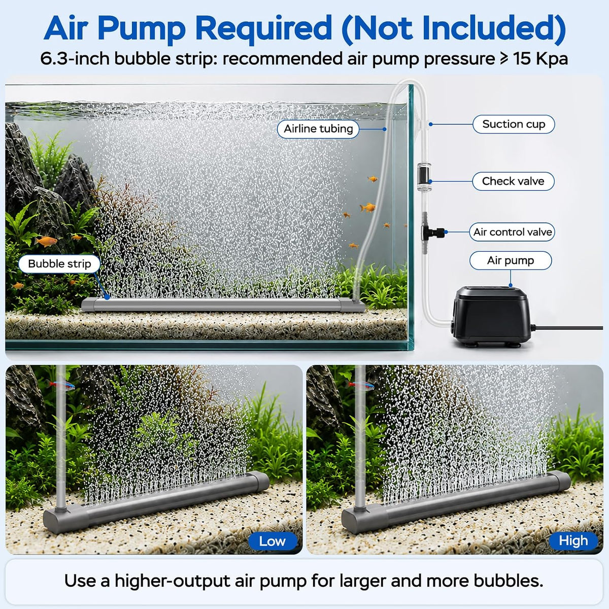 Aquarium Air Bubble Strip, Fine Bubble Wall Air Stone Bar for Fish Tank, High Dissolved Oxygen Diffuser, Aeration