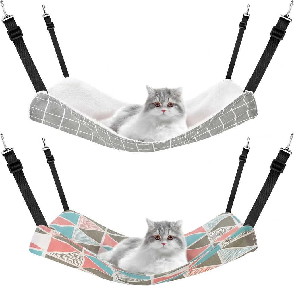 2 Pack Cat Hammock for Cage, Catio Accessories Reversible Soft Cats Bed with Adjustable Straps and Hooks Double-Sided