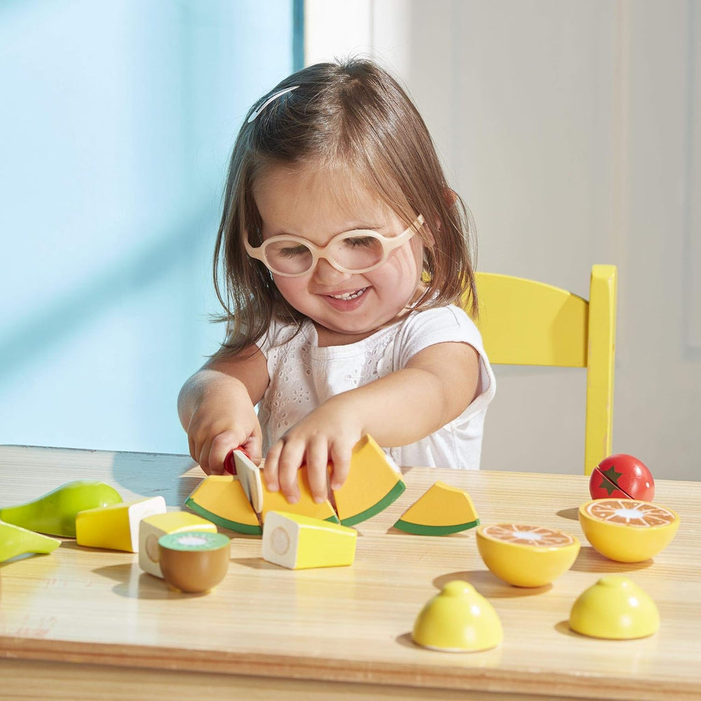Melissa & Doug Wooden Cutting Fruit Toy Food Set & Pretend Play Kitchen Accessories, Preschool Learning Toys for