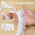 White Lace Ribbon, 1.8" x 6 Yards Double Layer Ruffle Trim