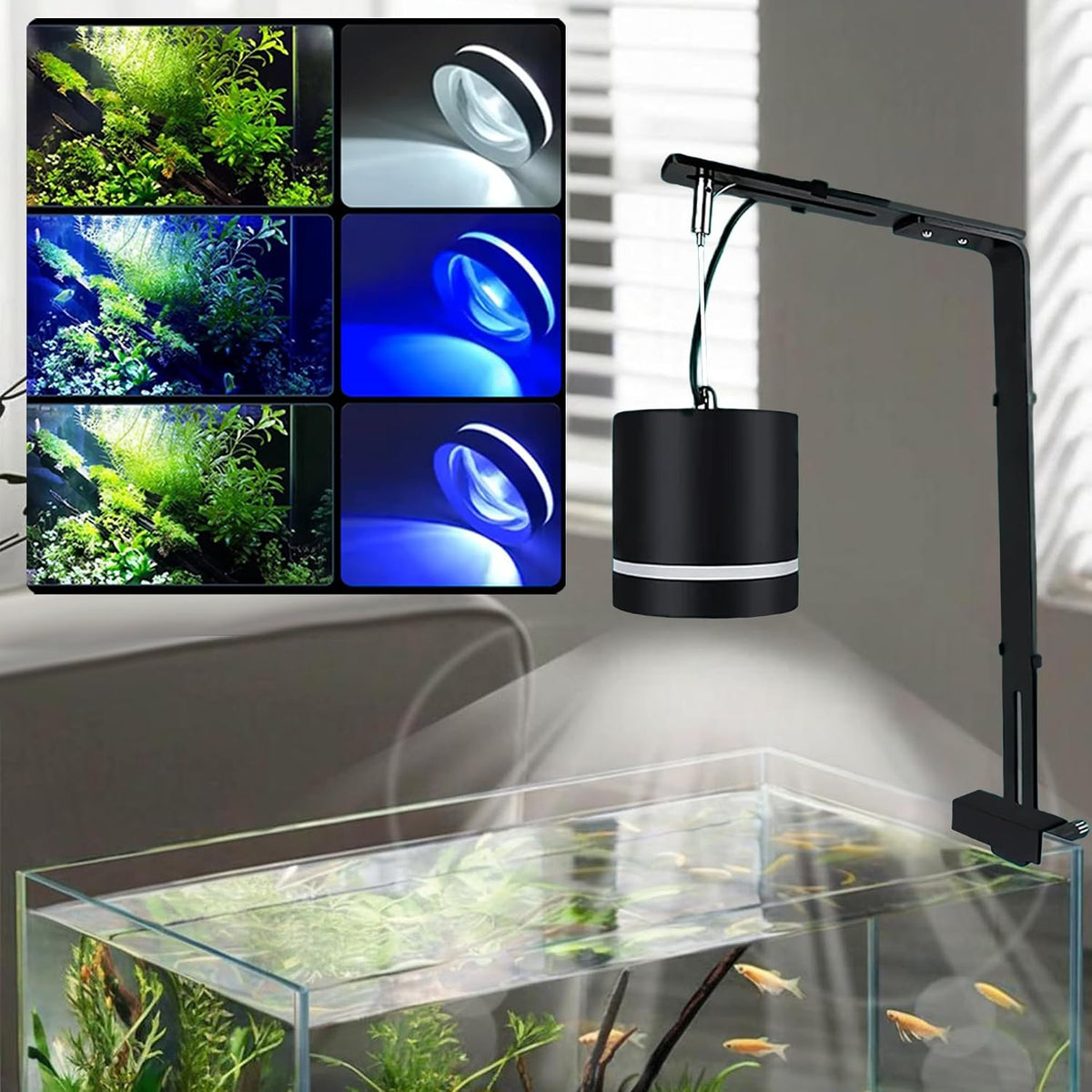 LED Aquarium Light - Clip On Full Spectrum Fish Tank Light with Adjustable Height for Planted Tanks, Coral Reef