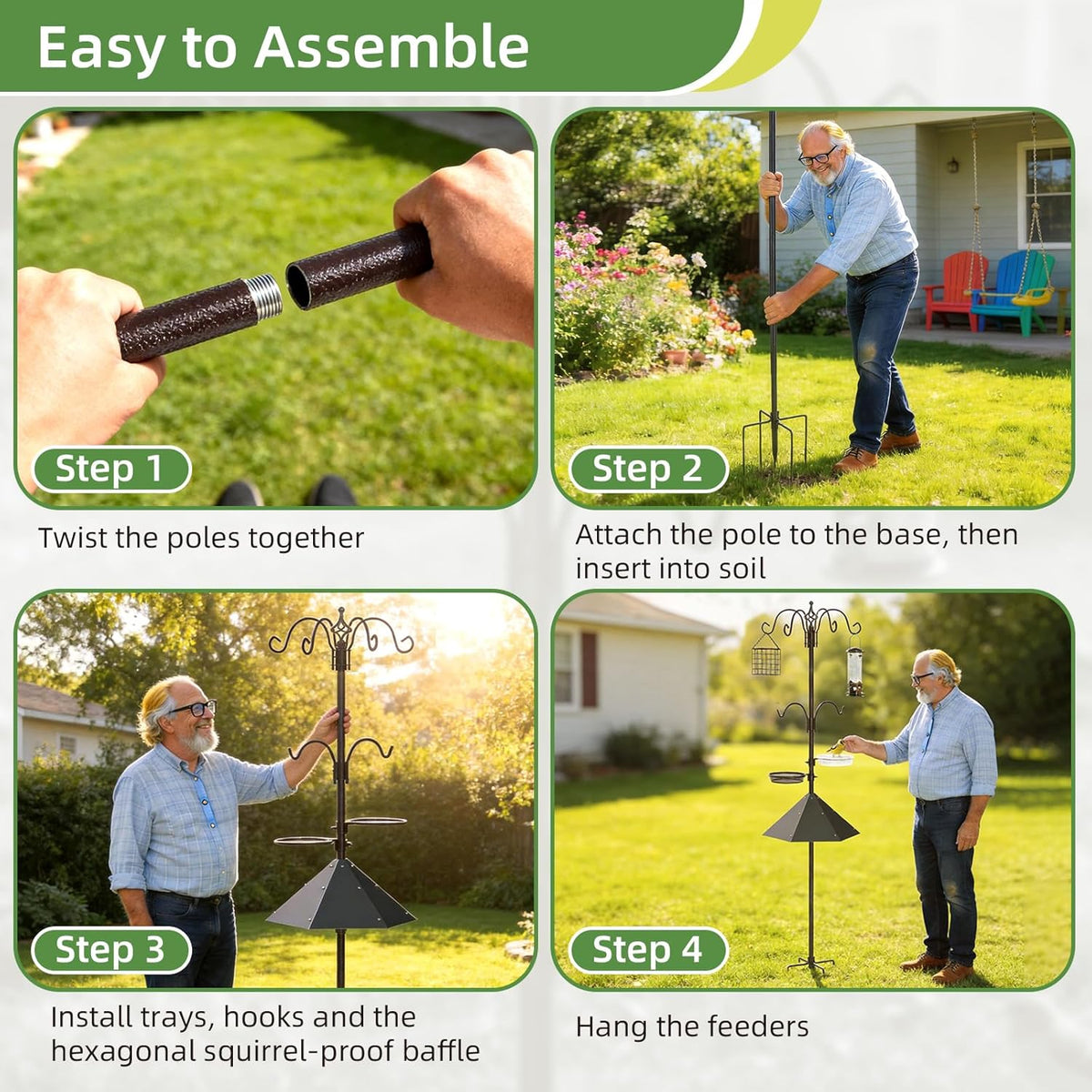 83" Squirrel Proof Bird Feeder Pole Kit with Metal Baffle