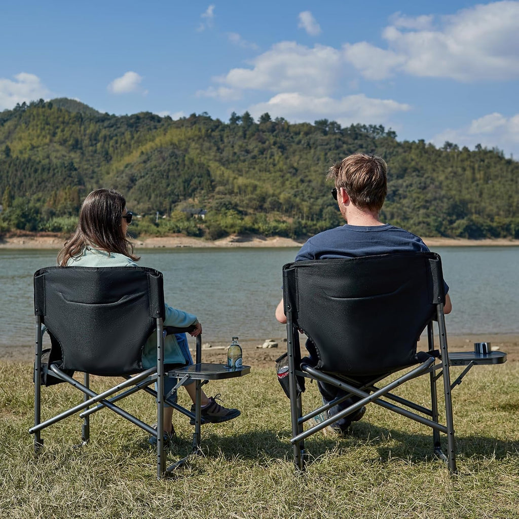 Aluminum Oversized Camping Chair, Support 400lbs | Lightweight Directors Chair Foldable with Side Table Detachable