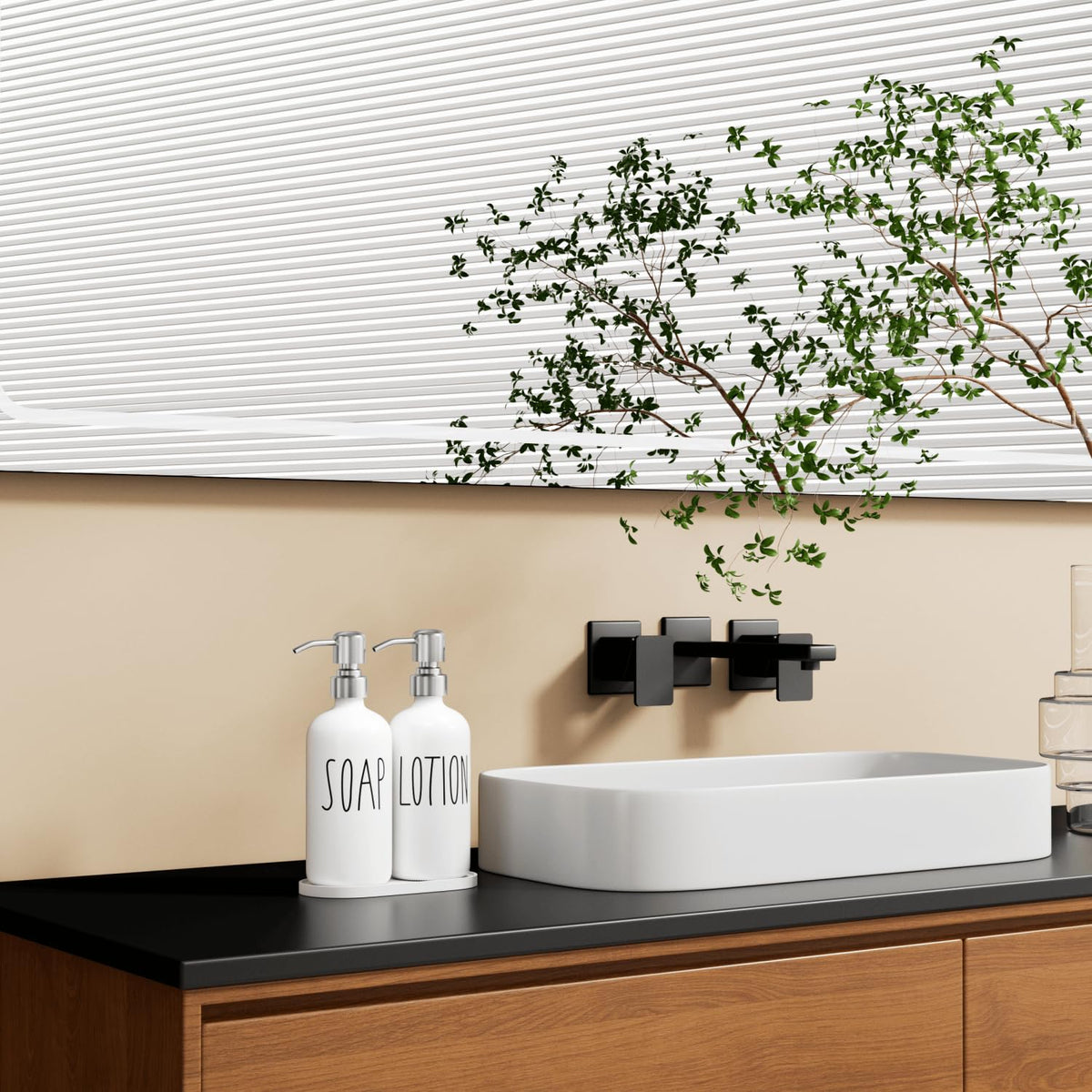 Hand Soap Dispenser for Bathroom, White & Silver
