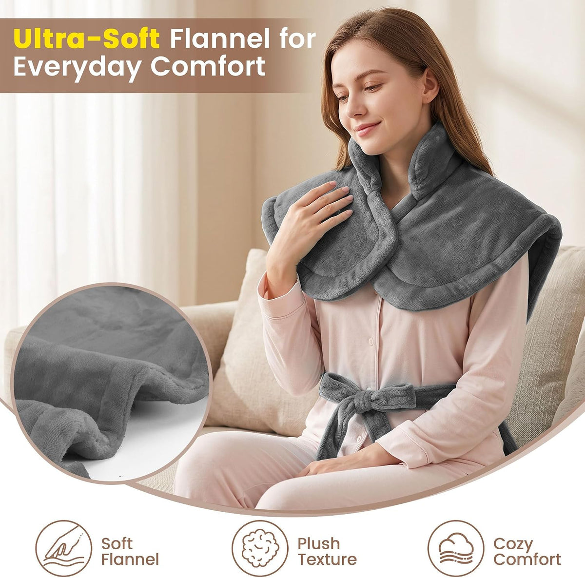 Electric Heating Pad for Back, Neck & Shoulders, 24"×33", Ultra Soft