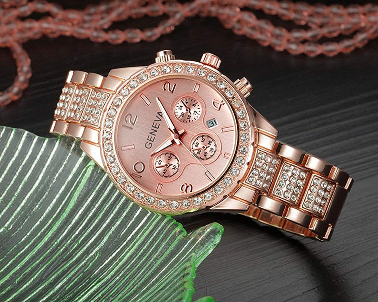Luxury Unisex Watch Crystal Quartz Calendar Gold Silver Stainless Steel Wrist Watch