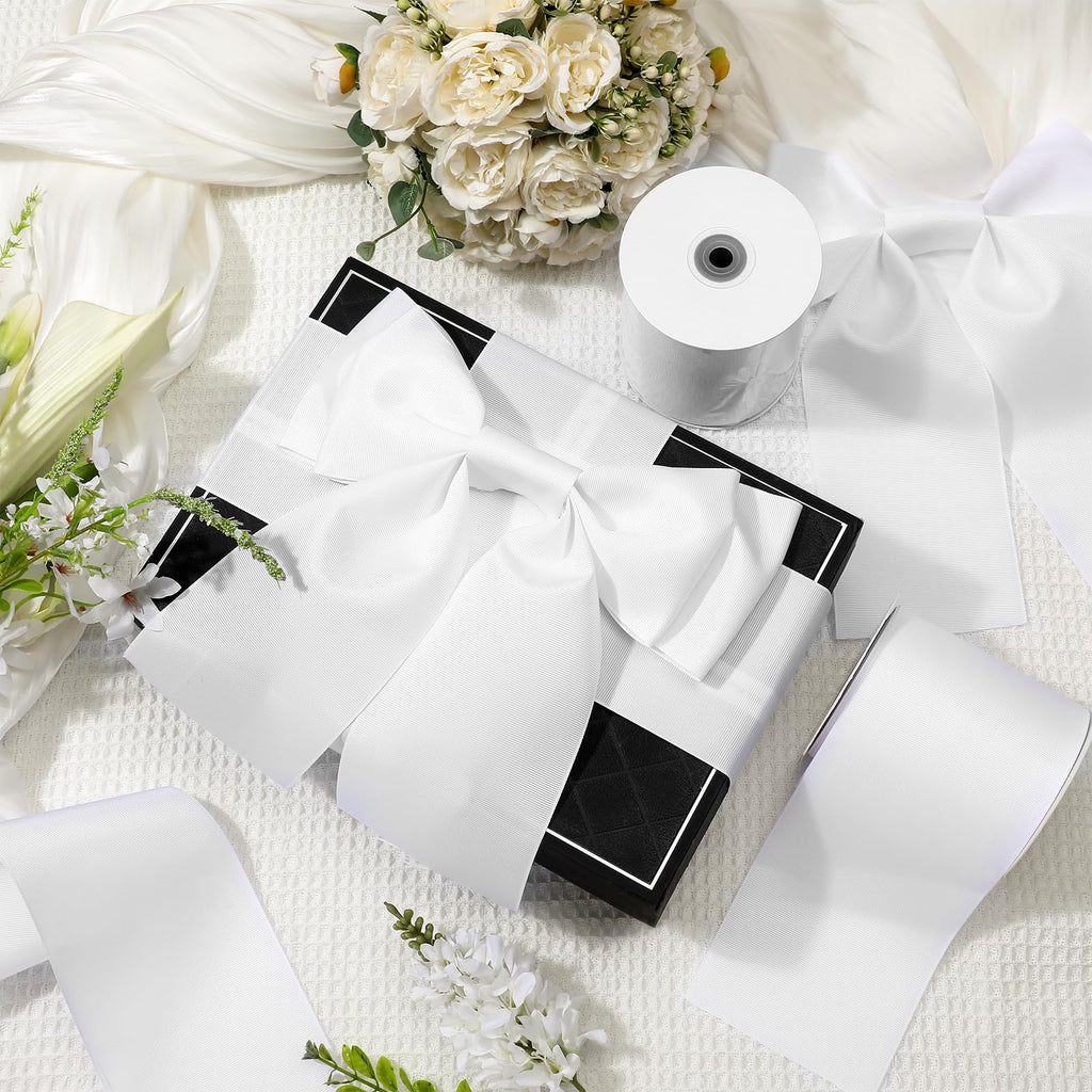 White Grosgrain Ribbon 4 Inch x 75 Yards Gift Wrapping Party