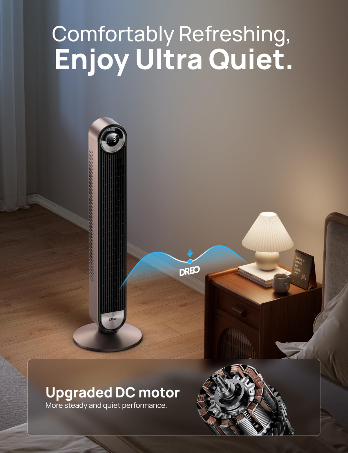 Smart Tower Fan for Bedroom, 90° Oscillating Bladeless Fan
