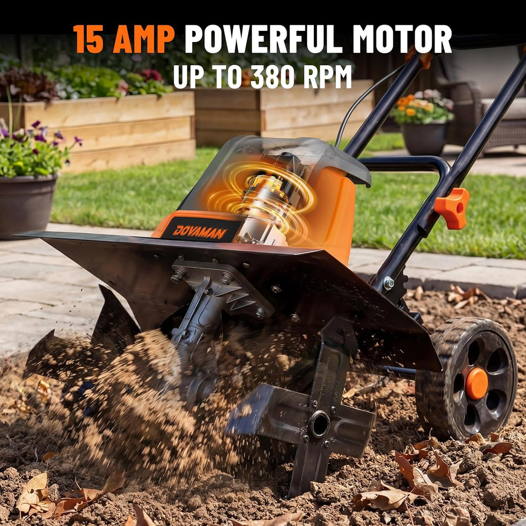 18-Inch Electric Garden Tiller & Cultivator, 15-Amp Corded Rototiller with Up to 9-Inch Tilling Depth, Foldable