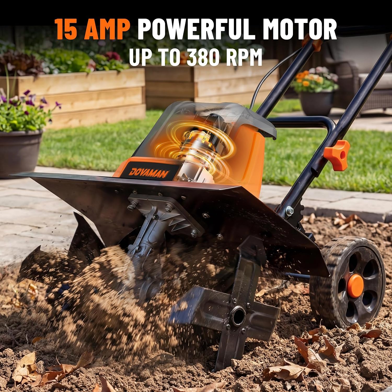18-Inch Electric Garden Tiller & Cultivator, 15-Amp Corded Rototiller with Up to 9-Inch Tilling Depth, Foldable