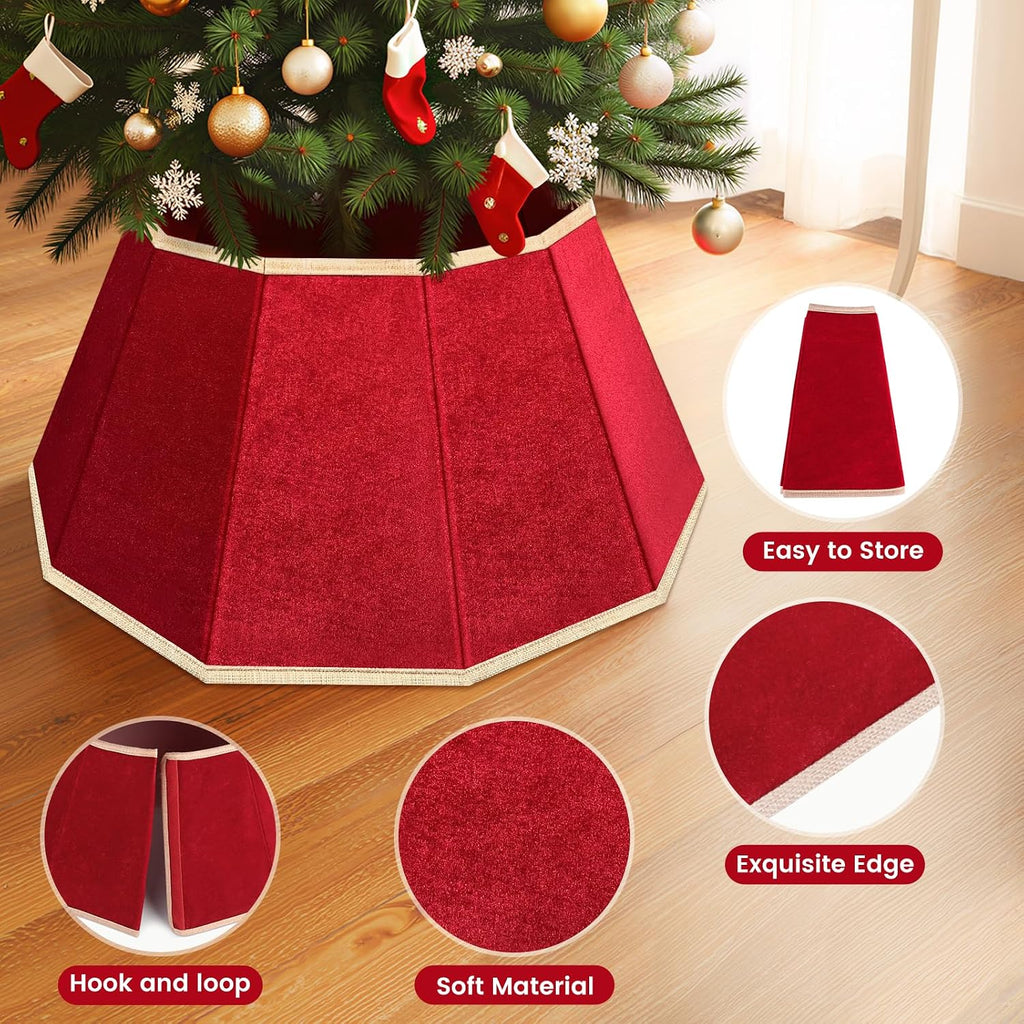 Christmas Tree Skirt, Velvet Foldable Christmas Tree Collar, Red | Xmas Tree Skirt for Artificial Christmas Trees