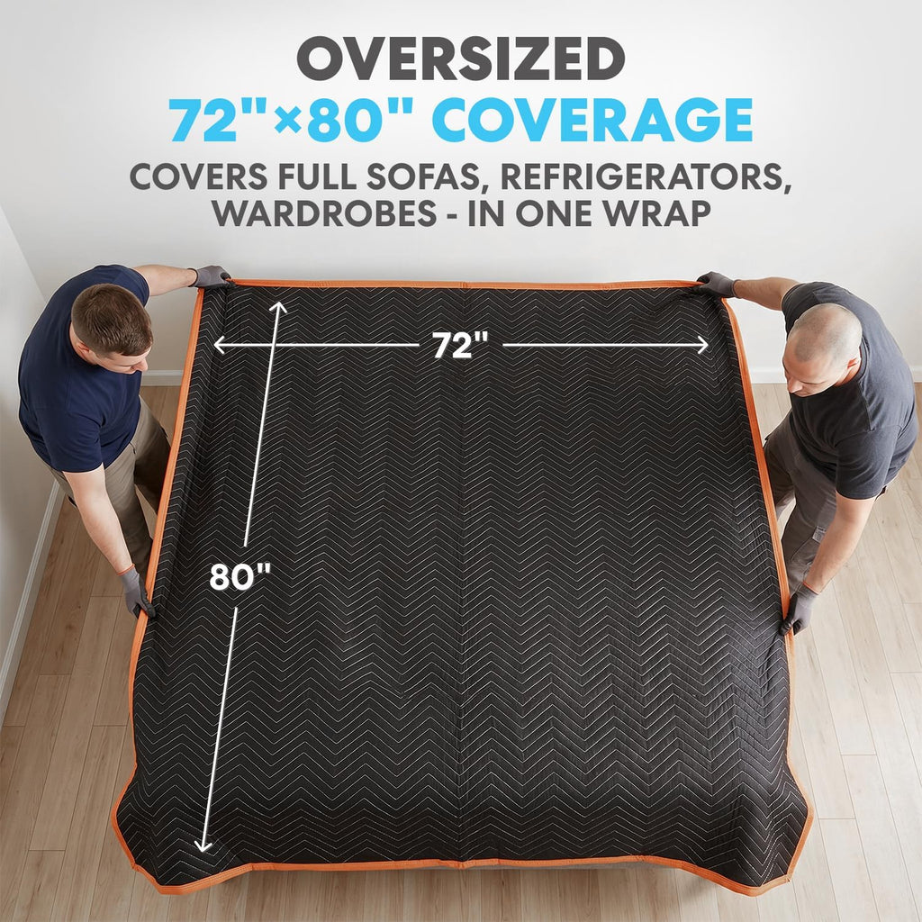 Heavy Duty Padded Moving Blankets, Orange/Black, 72” x 80”, 6 Pack