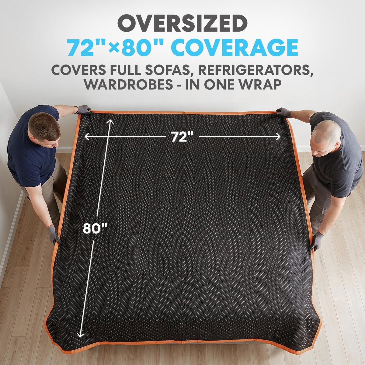 Heavy Duty Padded Moving Blankets, Orange/Black, 72” x 80”, 6 Pack