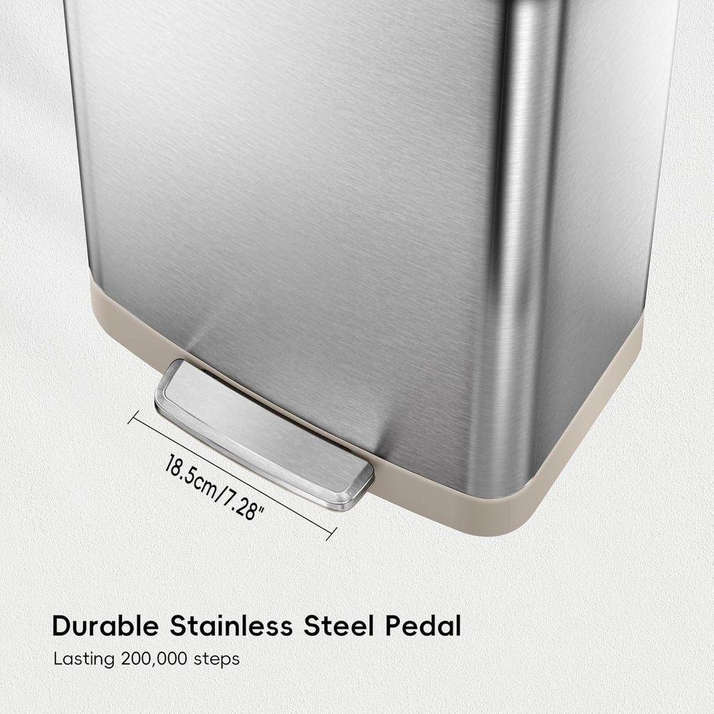 Hudson Matte Stainless 75 Liter/20 Gallon Step Trash Can with Rear Trash Bag Storage Compartment