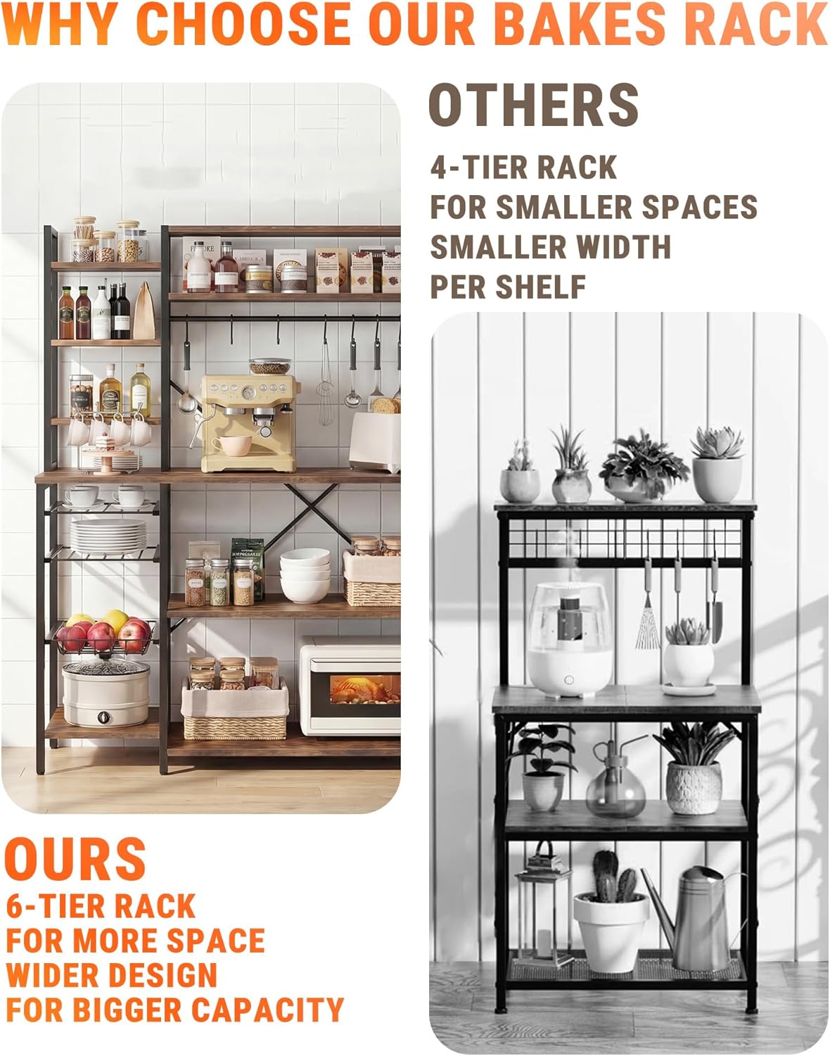 Bakers Rack with Power Outlets, 4-Tier Microwave Stand