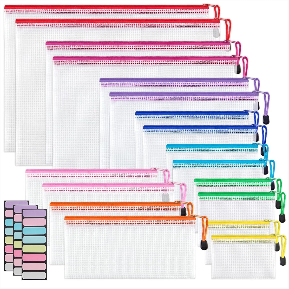 18 Pcs Mesh Zipper Pouch Bags, 8 Sizes Waterproof Zipper Bags