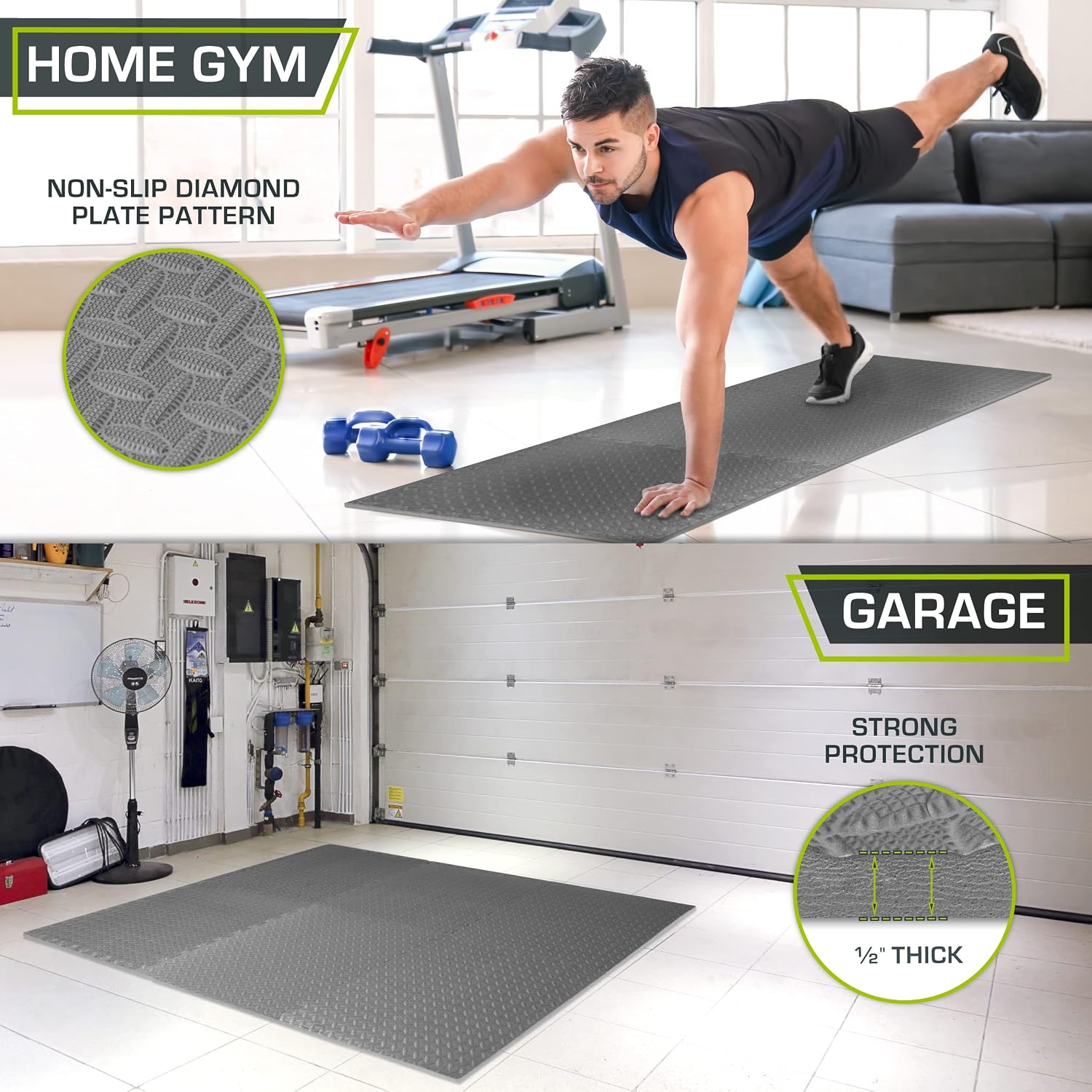 Exercise Puzzle Mat ½-inch, EVA Interlocking Foam Floor Tiles for Home Gym, Workout Equipment, Kids Play Areas, Grey