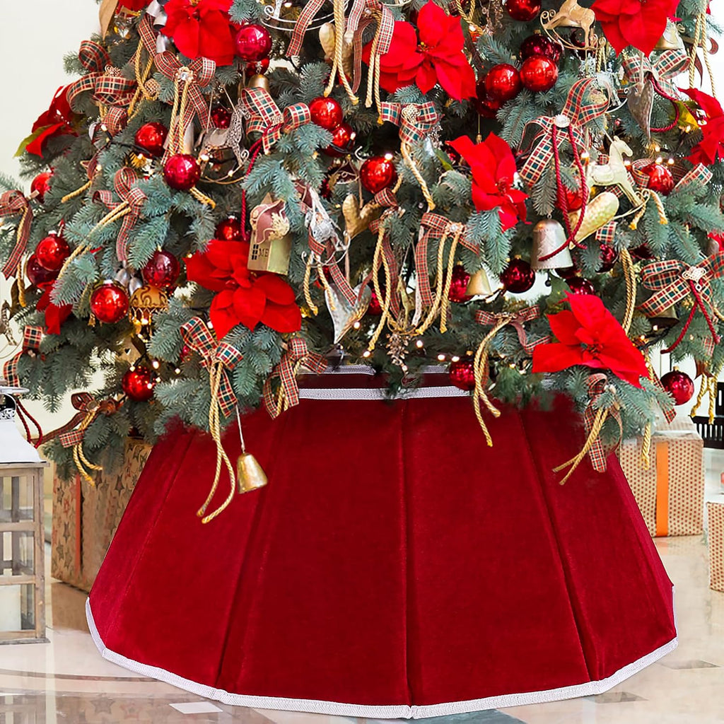 Christmas Tree Collar Red Velvet Folable Christmas Tree Ring Tree Skirt for Artificial Trees Base Stand Cover
