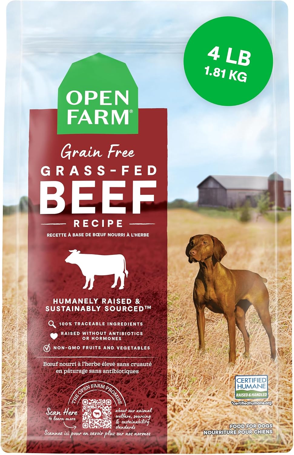 Grain Free Dry Dog Food, Grass-Fed Beef Kibble, 4lb Bag