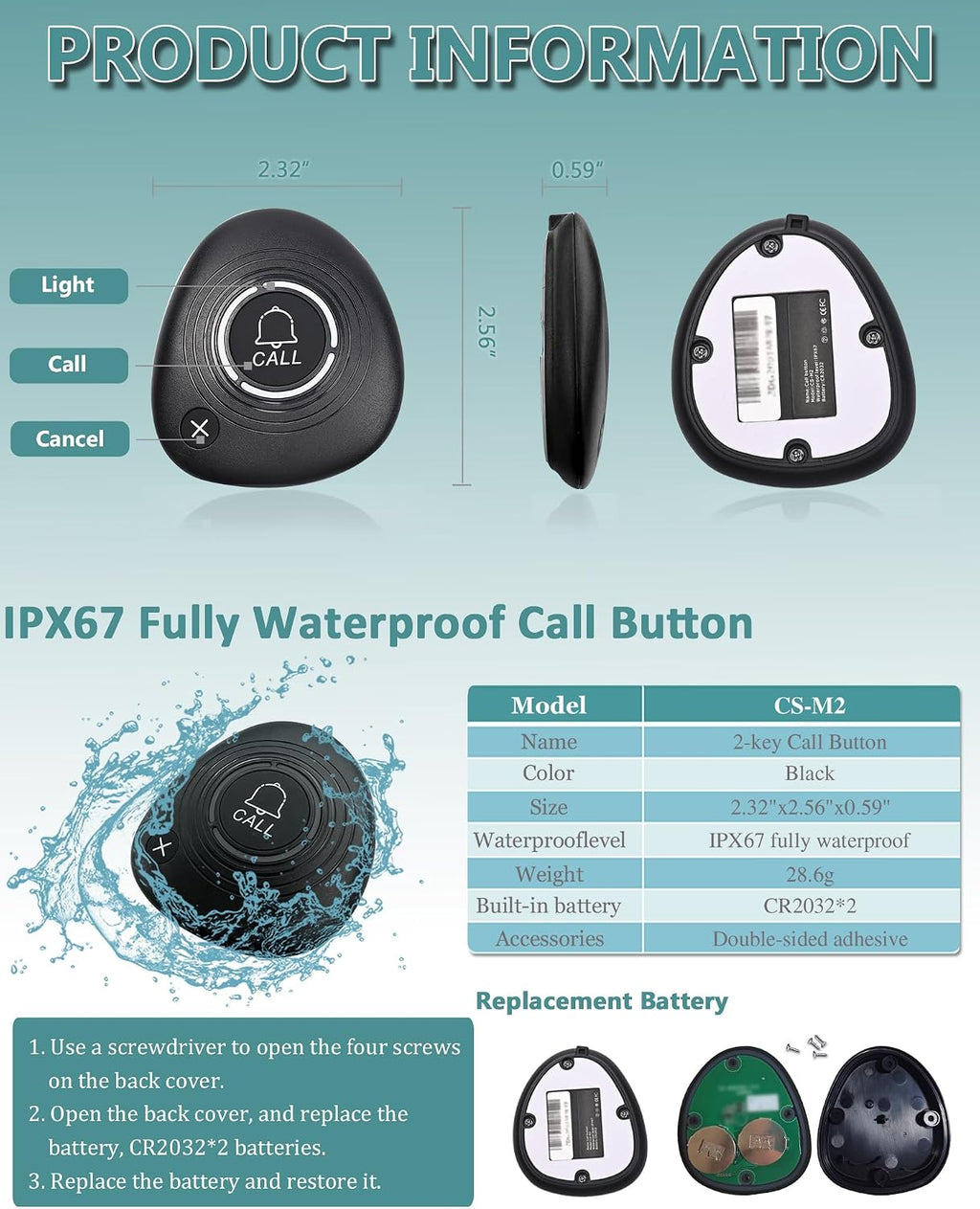 Restaurant Pager System 1200+Ft with 15 Portable Waterproof Buttons