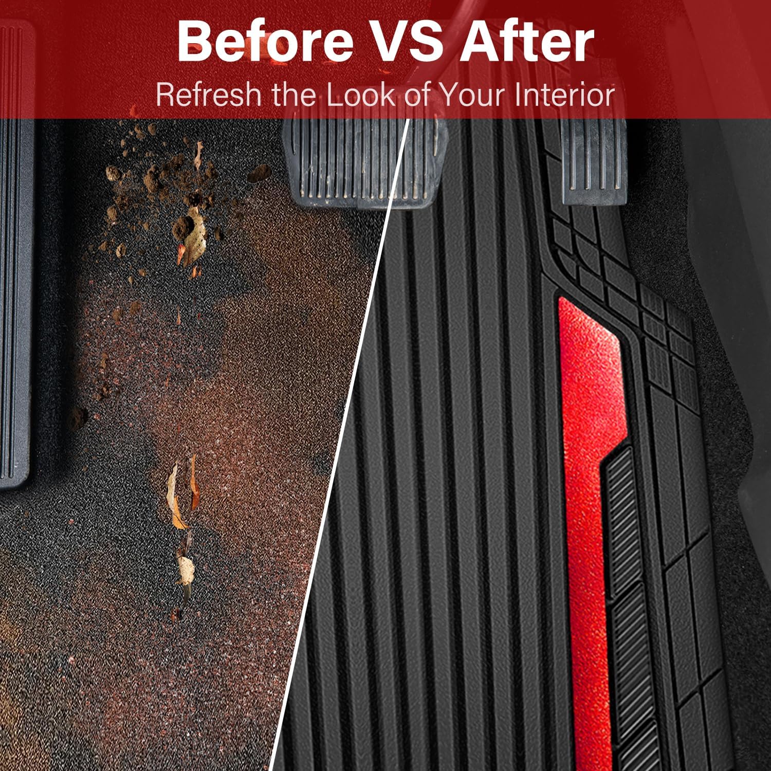 Heavy Duty Rubber Car Mats Metallic, Aluminum Film All Weather Floor Mats Waterproof Universal Trim to Fit Automotive