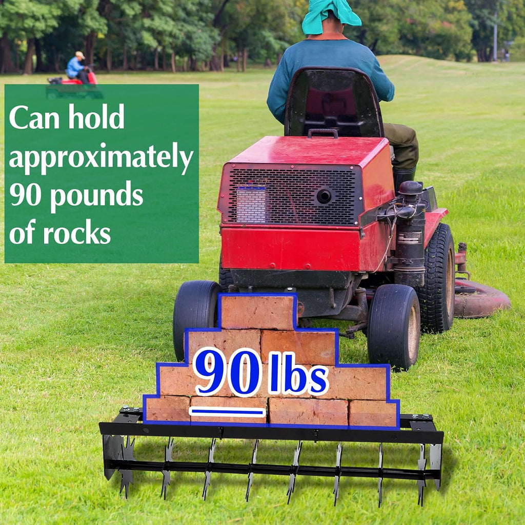 32 Inch Tow Behind Spike Aerator Soil Penetrator Spikes Tractor with Galvanized Steel Tines and Wide Tow Bar Black